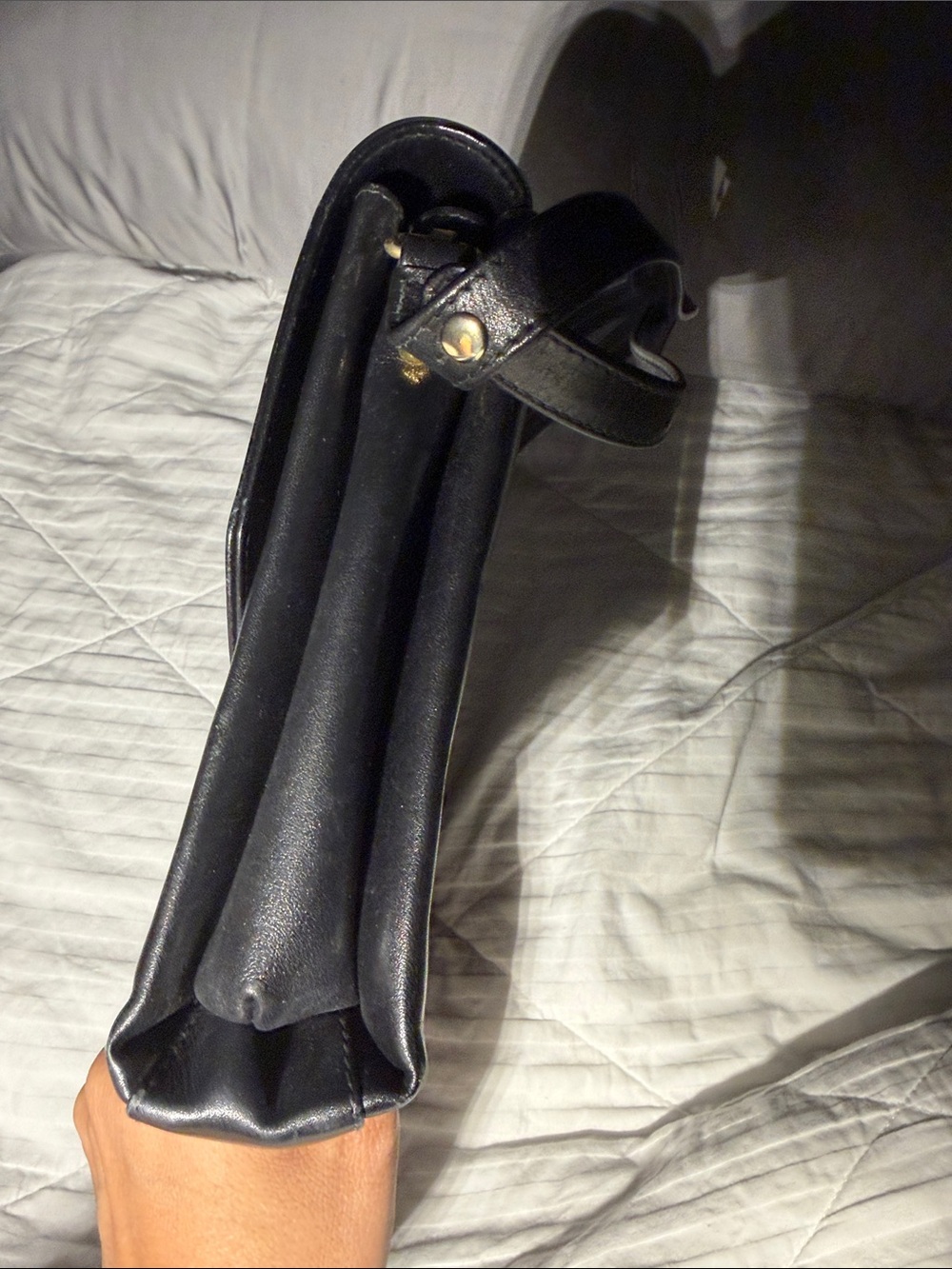 Black Chevron-Detail Shoulder Bag with Gold Turn Lock - Picture 9 of 10